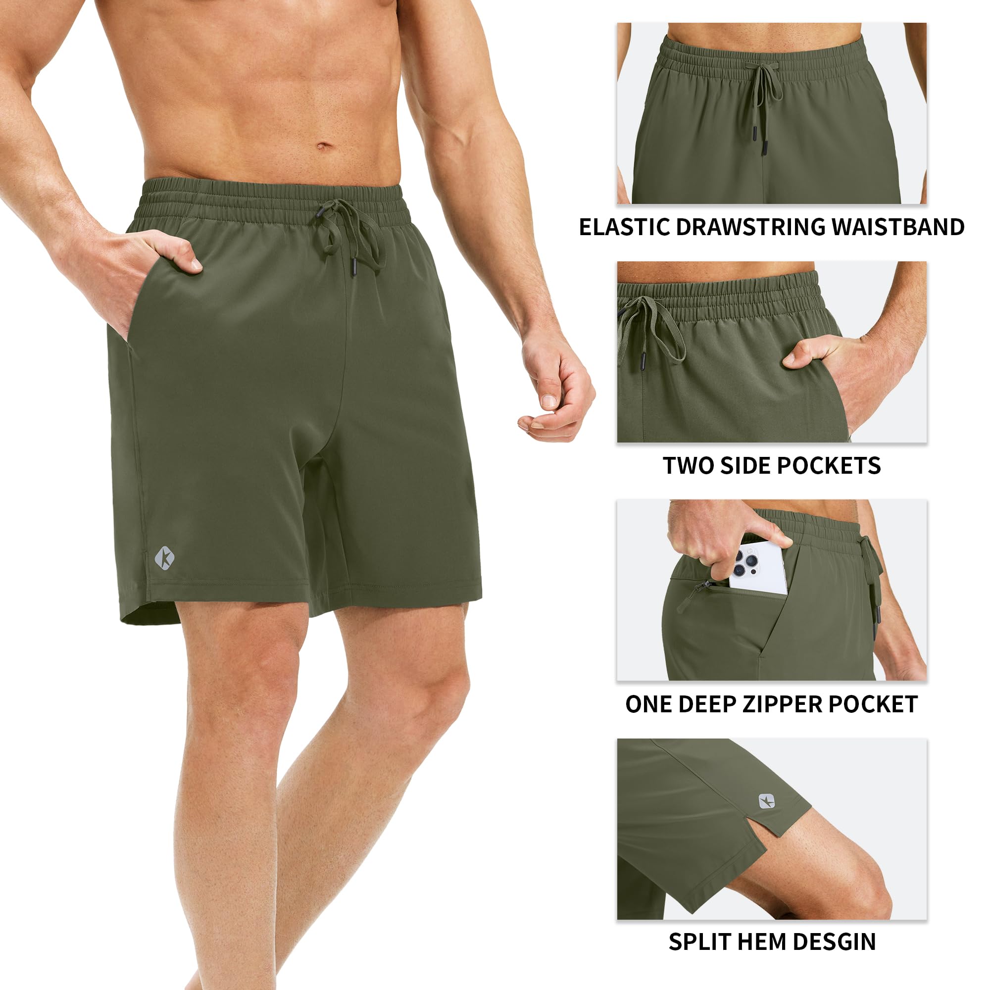 Ksmien Men's Running Shorts 7 Inch with Zipper Pockets Quick Dry Lightweight Athletic Shorts for Workout Gym Basketball - Image 4