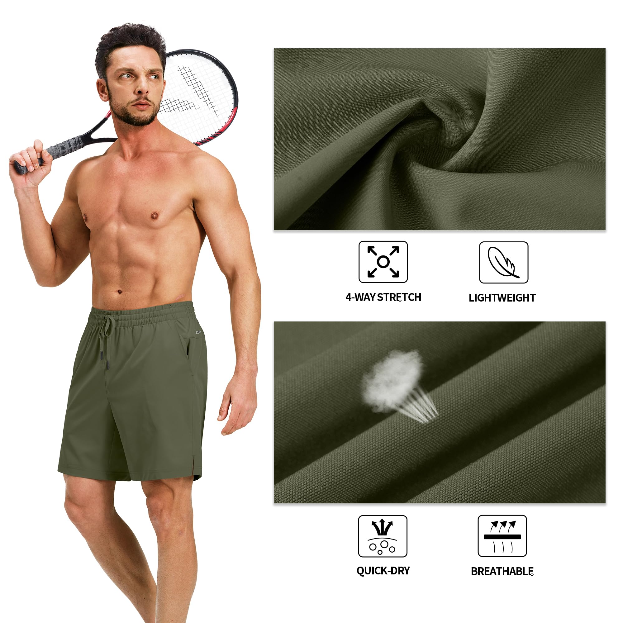 Ksmien Men's Running Shorts 7 Inch with Zipper Pockets Quick Dry Lightweight Athletic Shorts for Workout Gym Basketball - Image 5