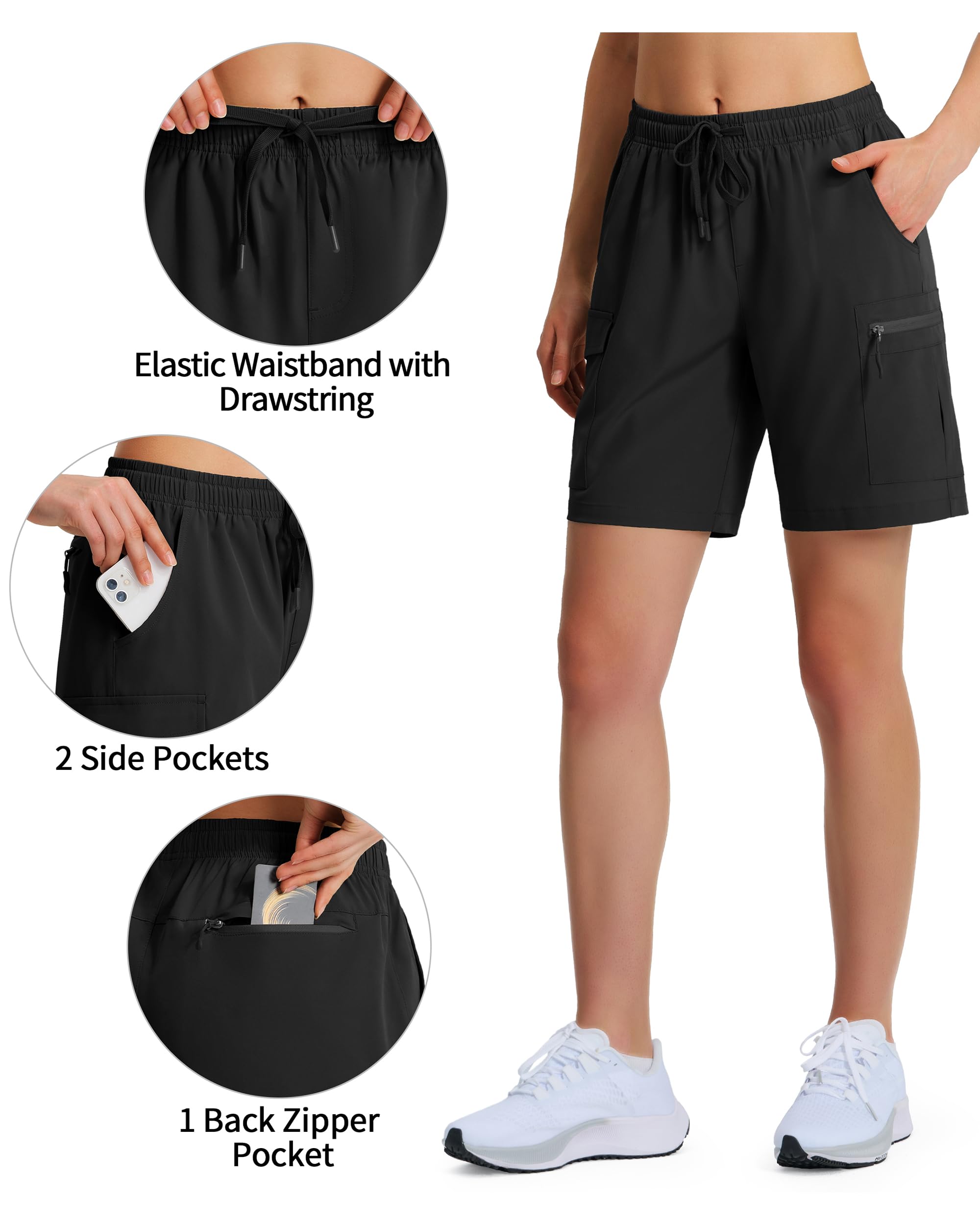 Ksmien Women's 7" Hiking Cargo Shorts Lightweight Quick Dry Ladies Summer Shorts with Zipper Pockets for Travel Golf - Image 4