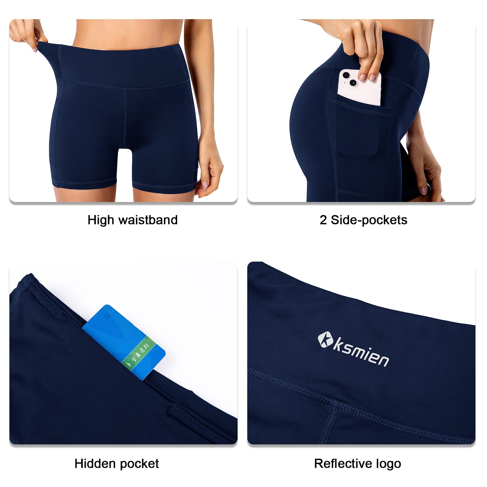 Ksmien Women's High Waist Biker Yoga Workout Cycling 5"/8" Shorts Compression Gym Exercise Shorts with Side Pockets - Image 5