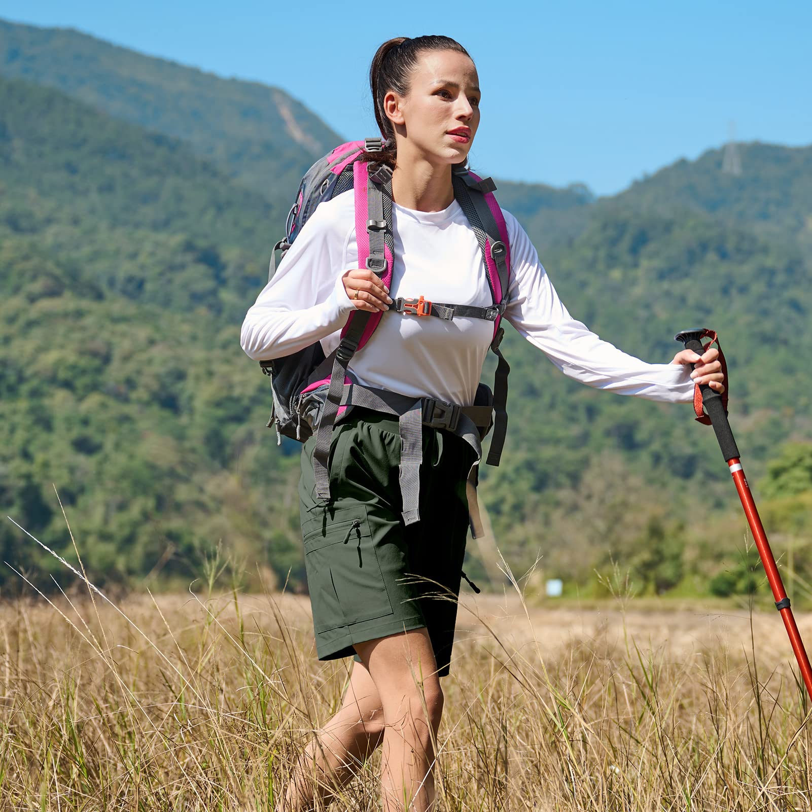 Ksmien Women's Hiking Cargo Shorts Quick Dry Lightweight Summer Shorts with Zipper Pockets for Travel Golf Camping - Image 3