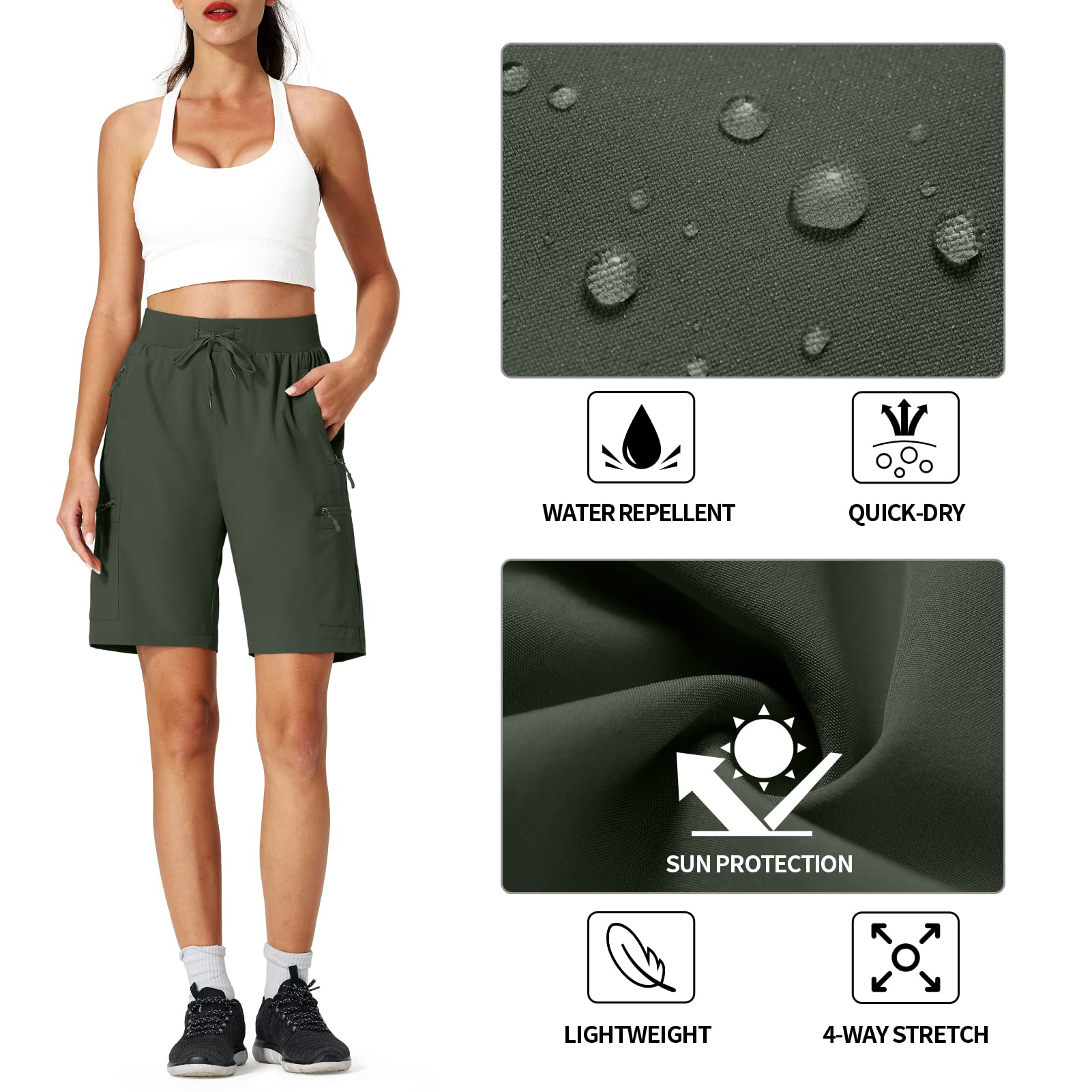 Ksmien Women's Hiking Cargo Shorts Quick Dry Lightweight Summer Shorts with Zipper Pockets for Travel Golf Camping - Image 5