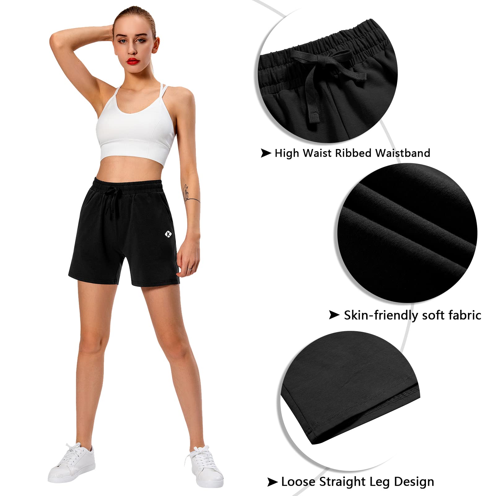 Ksmien Women's Knit Cotton Bermuda Shorts with Deep Pockets for Women Lounge Walking Running Athletic - Image 4