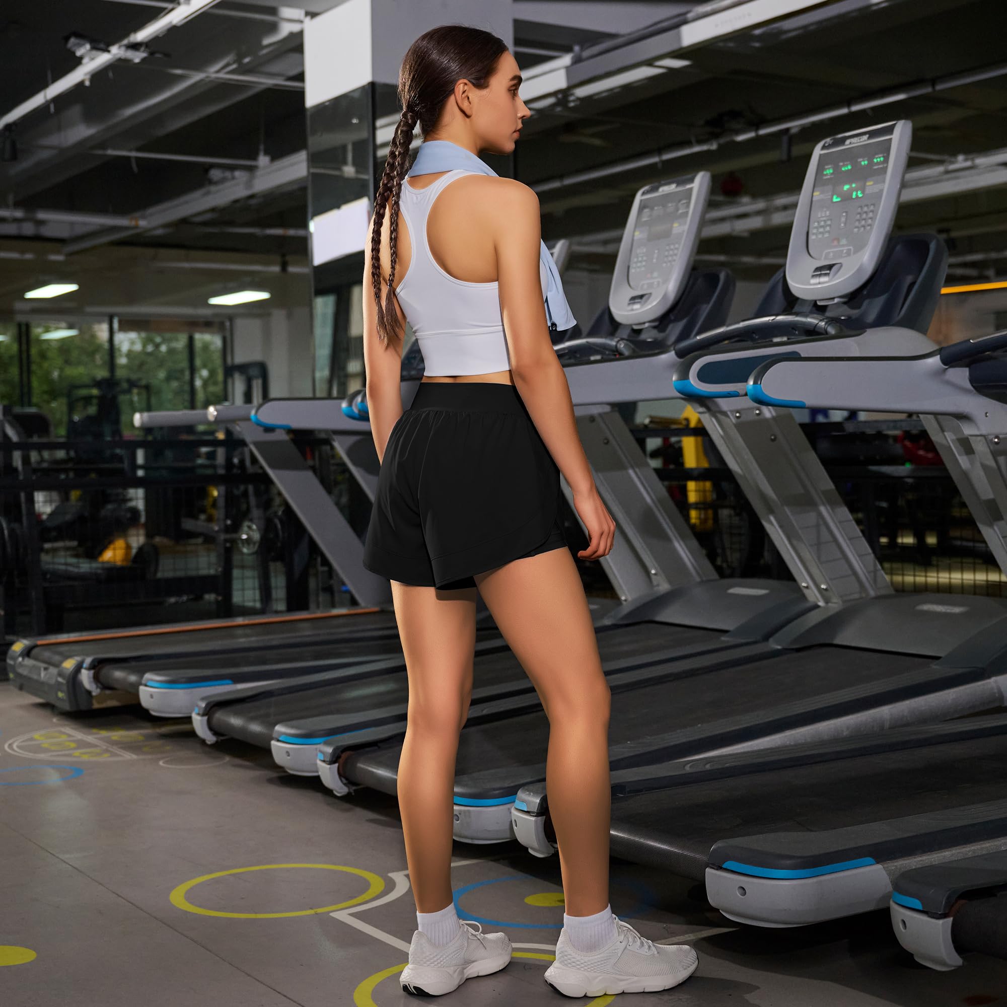 Ksmien Womens 3" Athletic Running Shorts - 2 in 1 Quick Dry Split Workout Gym Shorts with Liner Phone Pockets - Image 3