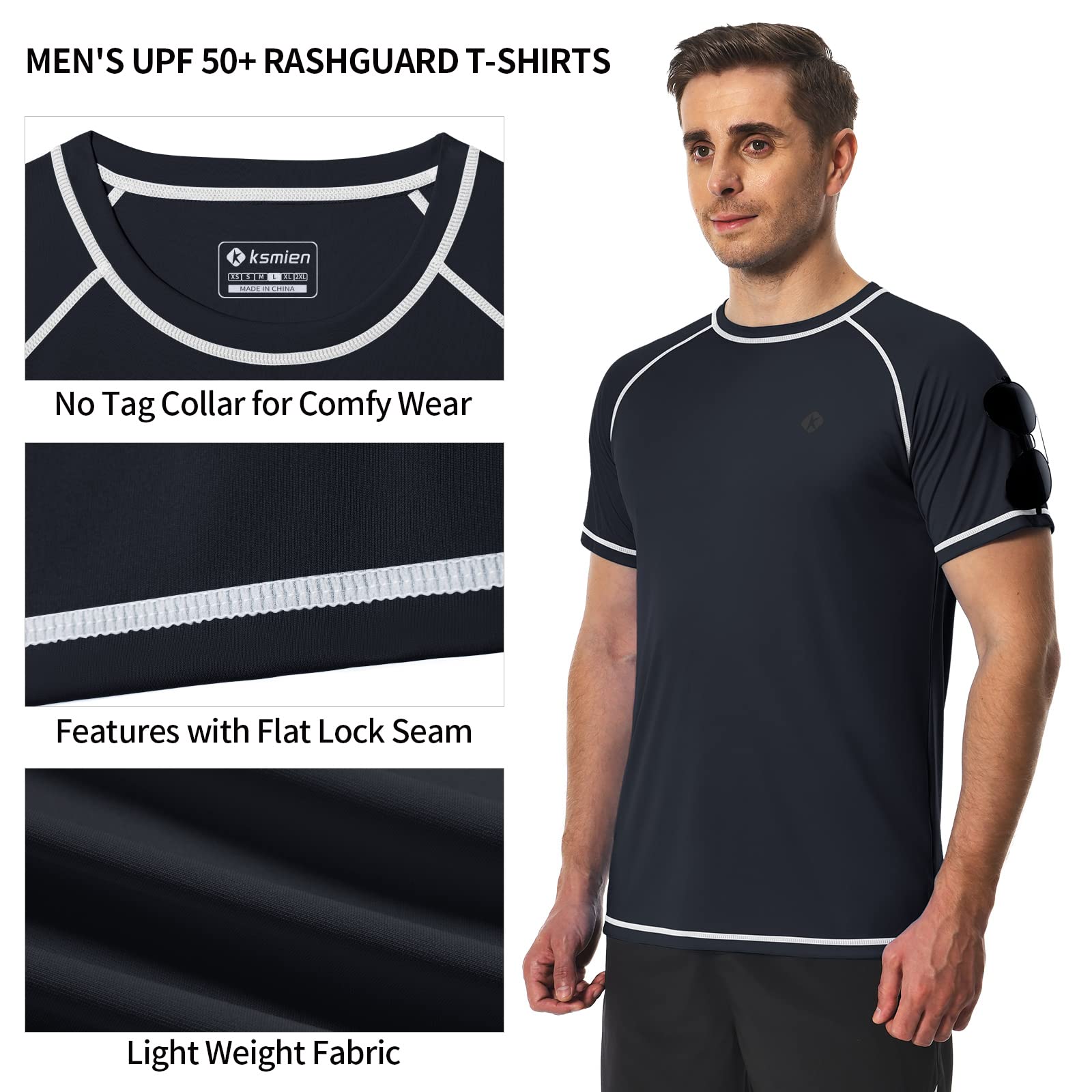 Men's Swim Shirts Quick Dry Rash Guard UPF 50+ Sun Protection Fishing Beach Water Shirts Short Sleeve - Image 3