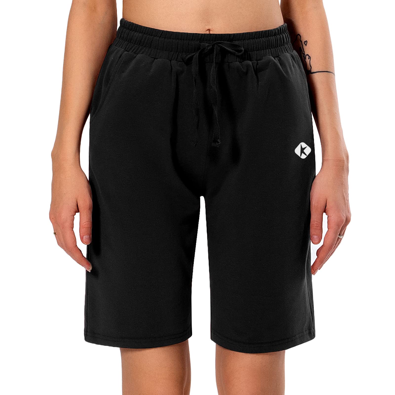 Women's Bermuda Shorts Long Cotton Sweat Knit Shorts Pull On Walking Lounge Shorts with Pocket - Image 3