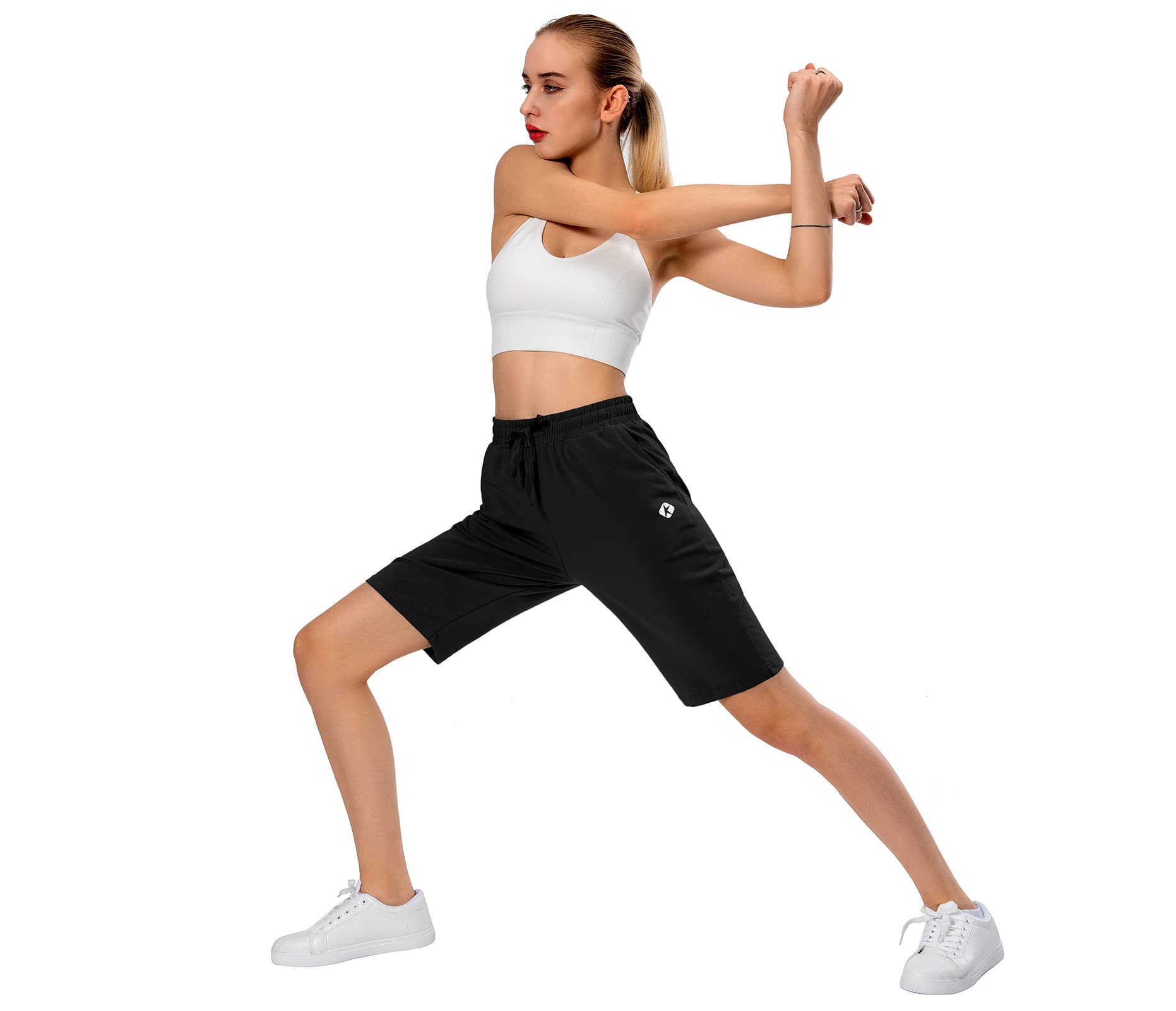 Women's Bermuda Shorts Long Cotton Sweat Knit Shorts Pull On Walking Lounge Shorts with Pocket - Image 5